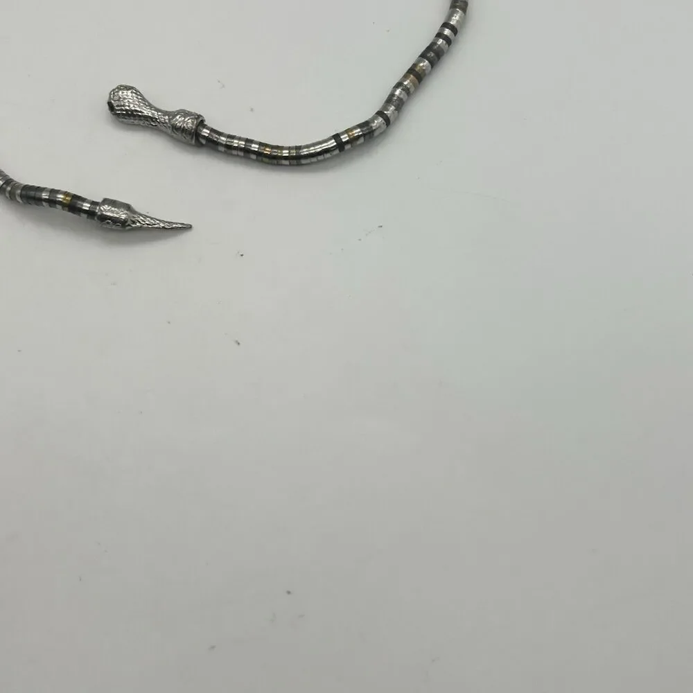 Vintage Silver Tone Snake Wrap Collar Necklace/Bracelet Black Eyes Adjustable